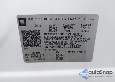 2020 GMC Terrain Fwd Sle from USA, damaged, VIN 3GKALMEV3LL168217